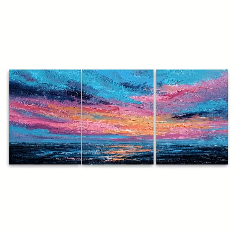 3pcs Abstract Sunset Ocean Painting Metal Print Ready to Hang Art - Bella Home Decor