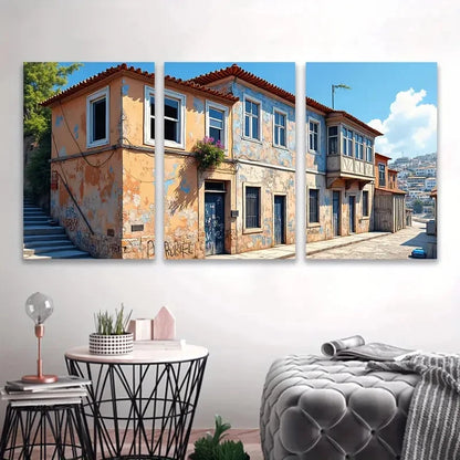 3pcs Old Building Scene Wall Art Set Canvas Framed 50x70cm - High Quality Print 100% Australian Made Wall Canvas Ready to Hang