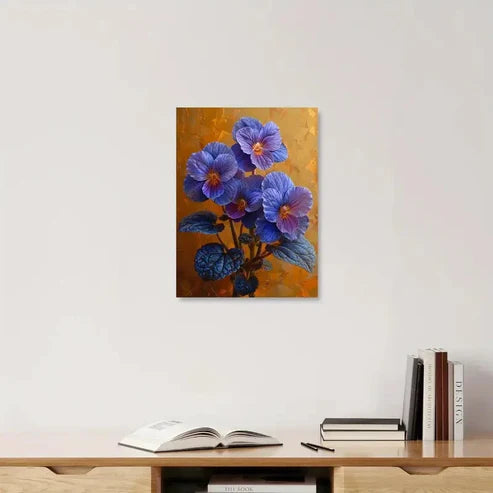Beautiful Vibrant Blue & Purple Floral Painting 60x90cm Metal Print Ready to Hang
