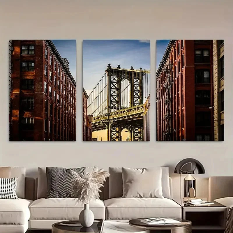 3pcs Manhattan Bridge, Brooklyn Apartments Metal Print Ready to Hang Art