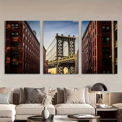 3pcs Manhattan Bridge, Brooklyn Apartments Metal Print Ready to Hang Art