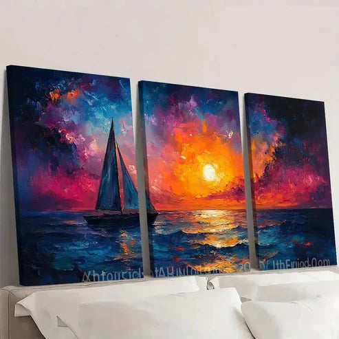3pcs Vibrant Abstract Night Landscape  Wall Art Canvas Unframed - High Quality Print 100% Australian Made Wall Canvas - Bella Home Decor