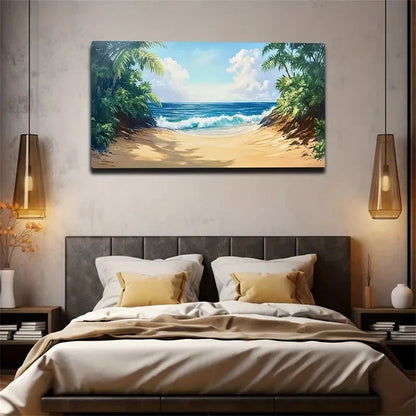Impressionist Style Beach Wall Art Canvas Office Home Room Framed 120x60cm