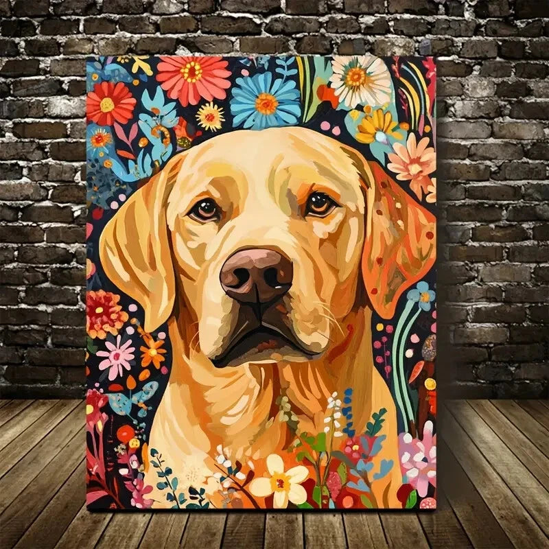Flowers and Plants Cute Labrador Retriever Painting 40x60cm Metal Print Ready to Hang