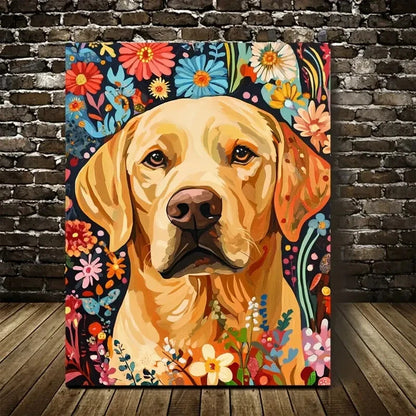 Flowers and Plants Cute Labrador Retriever Painting 40x60cm Metal Print Ready to Hang