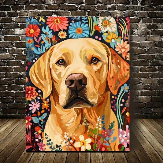 Flowers and Plants Cute Labrador Retriever Painting 40x60cm Metal Print Ready to Hang