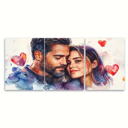 3pcs Valentines Day Couple Illustration Wall Art Set Canvas Framed 50x70cm - High Quality Print 100% Australian Made Wall Canvas Ready to Hang