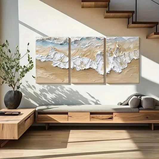 3pcs Abstract Ocean Waves Coastal Textured Wall Art Set Canvas Framed 60x90cm - High Quality Print 100% Australian Made Wall Canvas Ready to Hang