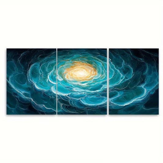 3pcs Turquoise Ripple Marble Abstract Art Metal Print Ready to Hang Art