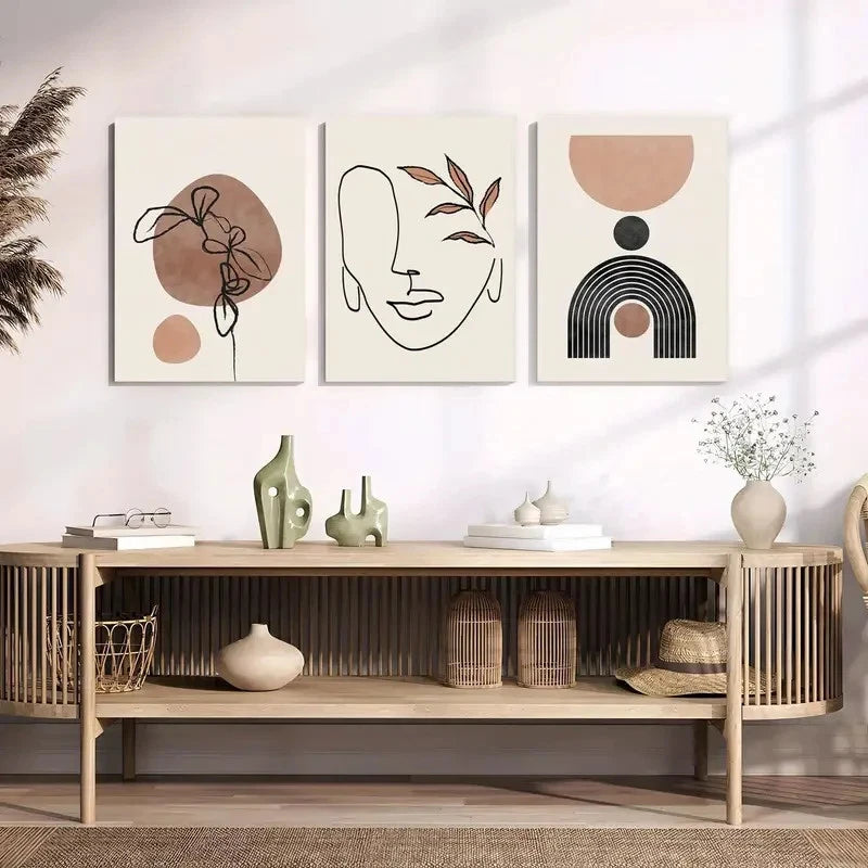 3pcs Abstract Floral Geometric & Minimalist Design Metal Print Ready to Hang Art - Bella Home Decor
