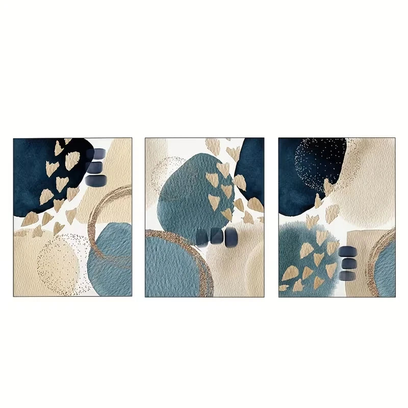3pcs Blue and Golden Abstract Art   Wall Art Set Canvas Framed 50x70cm - High Quality Print 100% Australian Made Wall Canvas Ready to Hang - Bella Home Decor