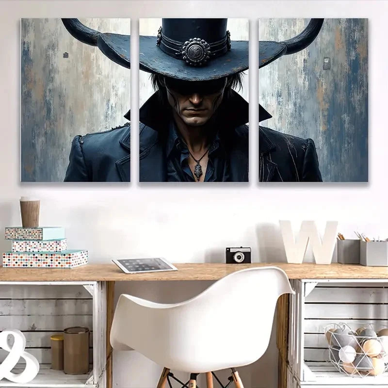 3pcs Stylish Men in Hats Spray-Painted Wall Art Set Canvas Framed 50x70cm - High Quality Print 100% Australian Made Wall Canvas Ready to Hang