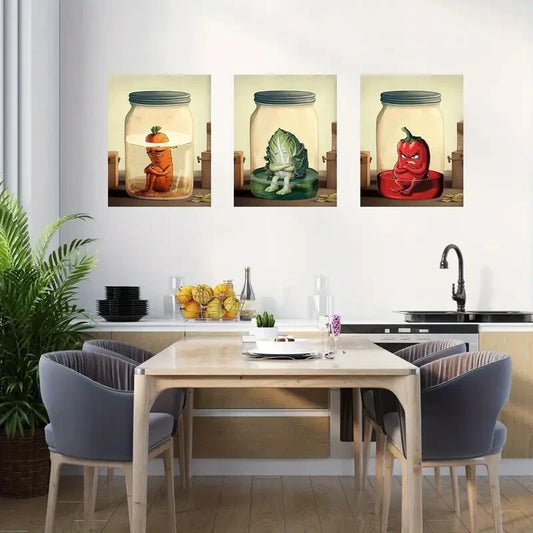 3pcs Colorful Green Vegetable Metal Print Ready to Hang Art