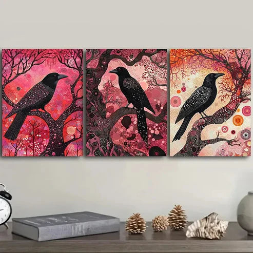 3pcs The psychic crow  Wall Art Set Canvas Unframed - High Quality Print 100% Australian Made Wall Canvas