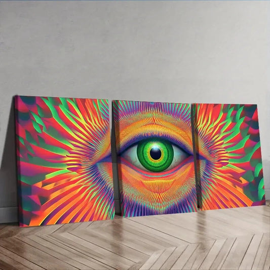 3pcs Psychedelic Rainbow Eye Design Wall Art Set Canvas Framed 40x60cm - High Quality Print 100% Australian Made Wall Canvas Ready to Hang