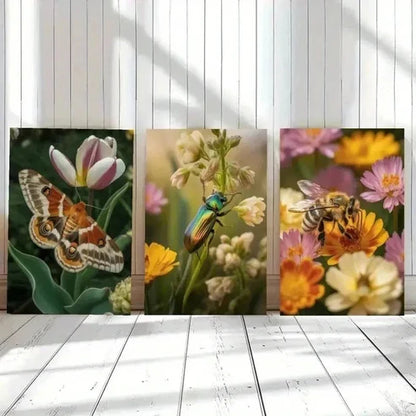 3pcs Butterfly, Bee, Flowers Wall Art Canvas Unframed - High Quality Print 100% Australian Made Wall Canvas - Bella Home Decor
