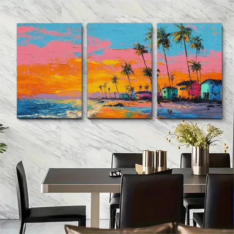 3pcs Sunset Scene Seaside Best Nature Perfect Wall Art Set Canvas Framed 50x70cm - High Quality Print 100% Australian Made Wall Canvas Ready to Hang