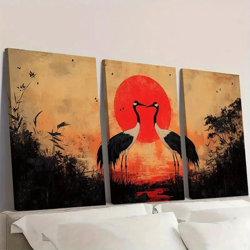 3pcs Vibrant Red Sunset Nature Scene I Wall Art Set Canvas Framed 40x60cm - High Quality Print 100% Australian Made Wall Canvas Ready to Hang - Bella Home Decor