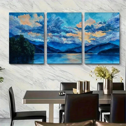 3pcs Night Sky Sunrise Fluffy Clouds Perfect Wall Art Set Canvas Framed 50x70cm - High Quality Print 100% Australian Made Wall Canvas Ready to Hang.