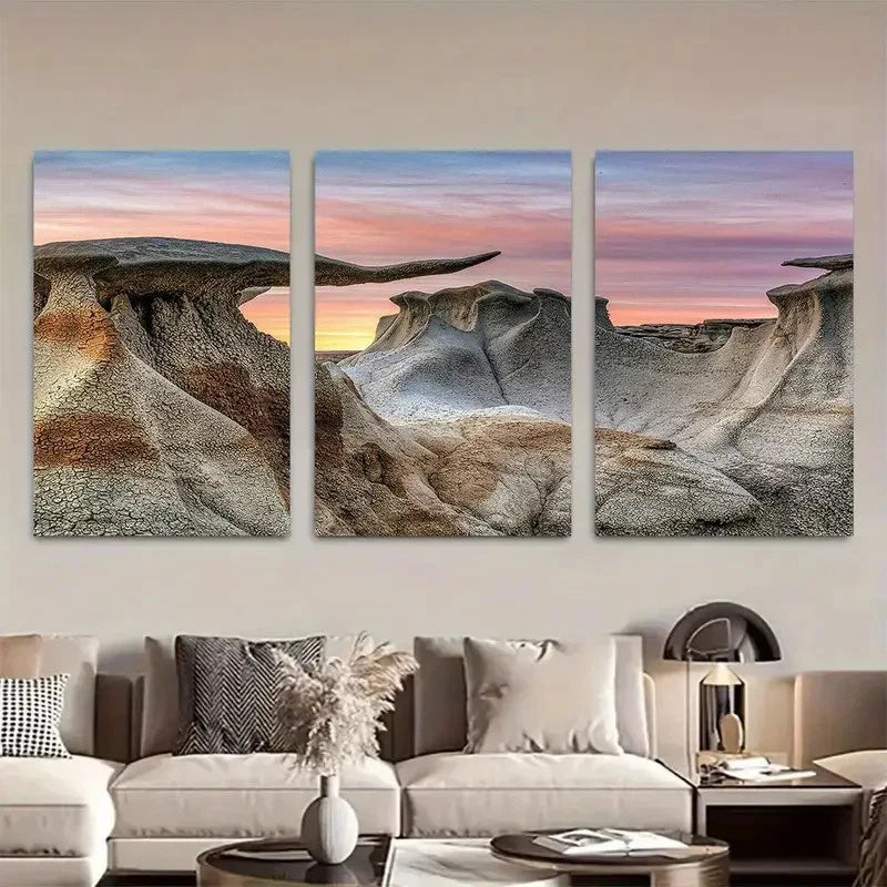 3pcs Bisti Badlands Landscape with Stone Wings Metal Print Ready to Hang Art - Bella Home Decor