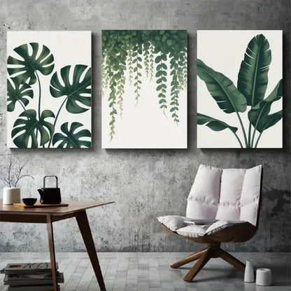 3pcs Botanical Monstera & Banana Leaf Metal Print Ready to Hang Art - Bella Home Decor