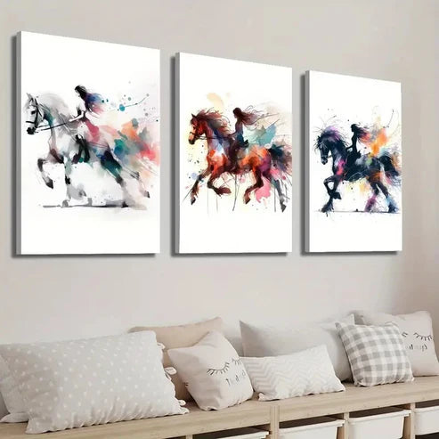 3pcs Girl Knights on Horseback Wall Art Set Canvas Unframed - High Quality Print 100% Australian Made Wall Canvas - Bella Home Decor