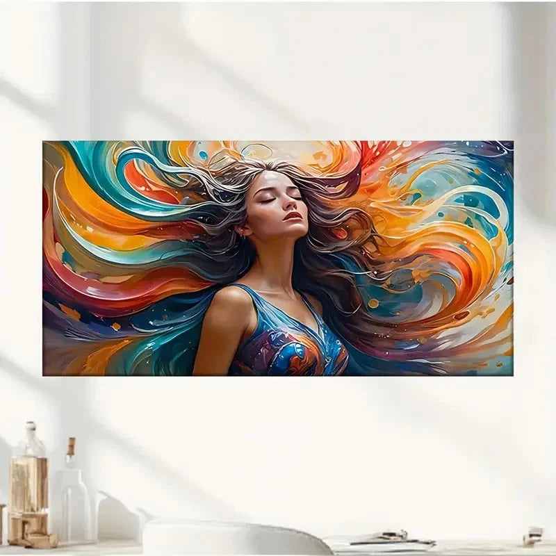 Women With Long Colorful Hair Wall Art Canvas Office Home Room Framed 120x60cm