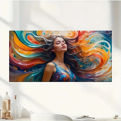 Women With Long Colorful Hair Wall Art Canvas Office Home Room Framed 120x60cm