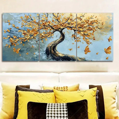 3pcs An abstract tree with golden leaves Wall Art Set Canvas Unframed - High Quality Print 100% Australian Made Wall Canvas - Bella Home Decor