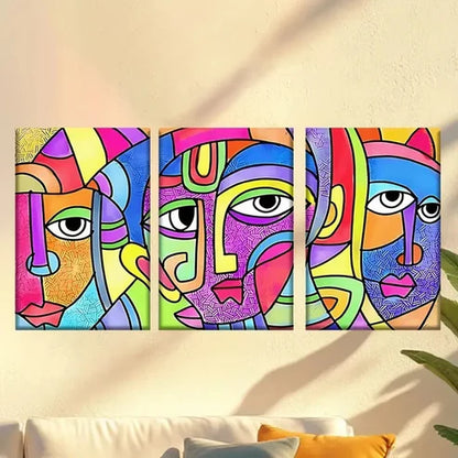 3pcs Painting Three Faces with Different Colors Wall Art Canvas Unframed – High Quality Print 100% Australian Made Wall Canvas