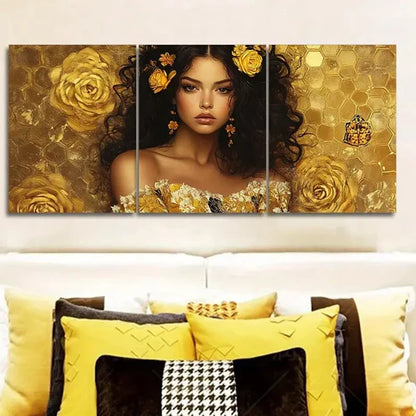 3pcs Intricate Golden lace girl Wall Art Set Canvas Unframed - High Quality Print 100% Australian Made Wall Canvas