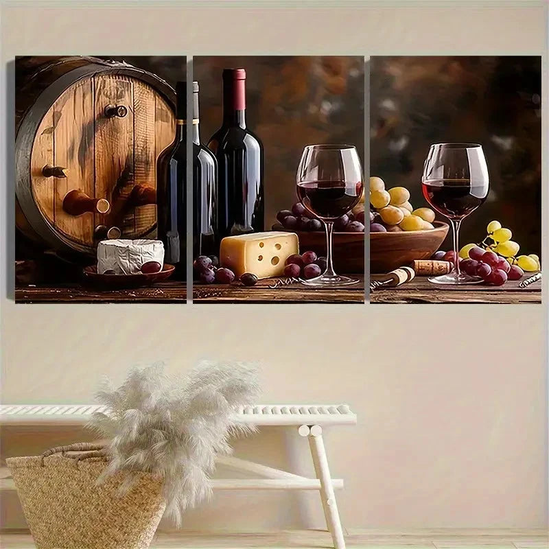 3pcs Wine and Cheese Tasting Wall Art Set Canvas Framed 60x90cm - High Quality Print 100% Australian Made Wall Canvas Ready to Hang - Bella Home Decor
