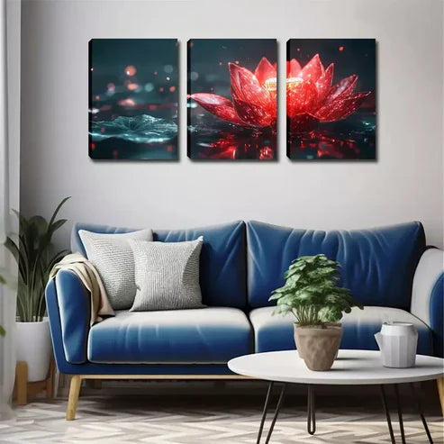 3pcs A Magic Red for Lotus Wall Art Set Wall Art Canvas Unframed - High Quality Print 100% Australian Made Wall Canvas