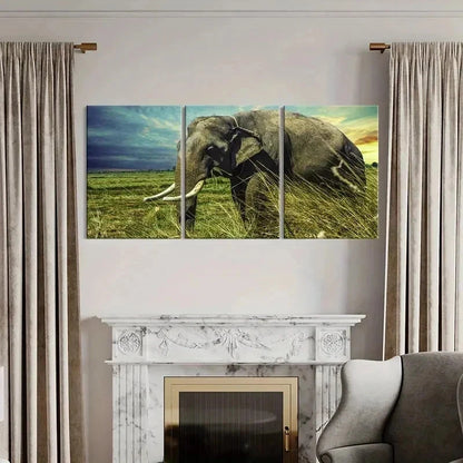 3pcs African Savanna Elephant Portrait Wall Art Set Canvas Framed 60x90cm - High Quality Print 100% Australian Made Wall Canvas Ready to Hang - Bella Home Decor