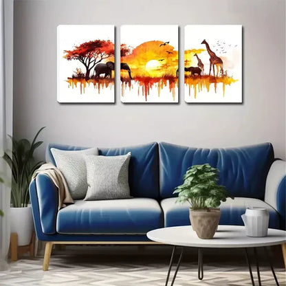 3pcs Grassland Animals, Oil Painting Wall Art Canvas Unframed - High Quality Print 100% Australian Made Wall Canvas