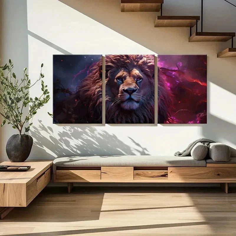 3pcs Fantasy Animal Art Lion Abstract Wall Art Set Canvas Framed 60x90cm - High Quality Print 100% Australian Made Wall Canvas Ready to Hang