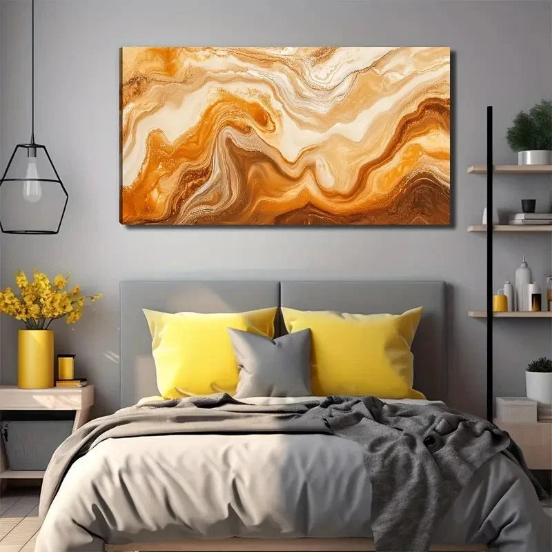 Beige Brown Amber Modern Wall Art Canvas Office Home Room Framed 120x60cm