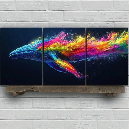 3pcs Colourful Marine Whales Pink Blue Wall Art Set Canvas Framed 60x90cm - High Quality Print 100% Australian Made Wall Canvas Ready to Hang