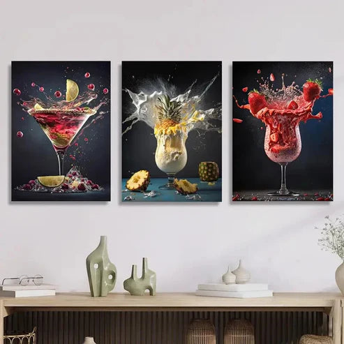 3pcs Abstract Lemon Pineapple Strawberry Wall Art Canvas Unframed - High Quality Print 100% Australian Made Wall Canvas - Bella Home Decor