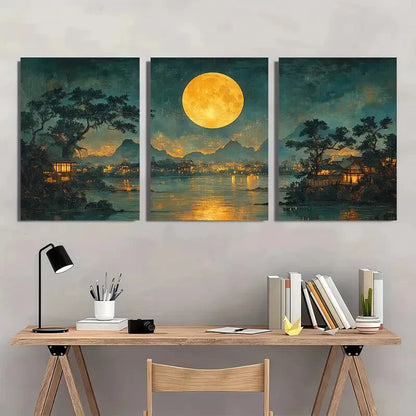 3pcs Japanese Ukiyo-e Vintage Evening Prints Metal Print Ready to Hang Art - Bella Home Decor