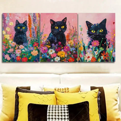 3pcs cute black cat for Home Wall Art Set Canvas Unframed - High Quality Print 100% Australian Made Wall Canvas - Bella Home Decor