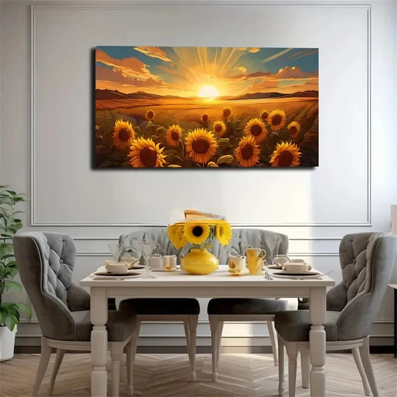 Sunflower Bursting Wall Art Canvas Office Home Room Framed 120x60cm