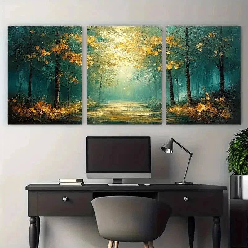 3pcs Green Forest Abstract Perfect Wall Art Set Canvas Framed 40x60cm - High Quality Print 100% Australian Made Wall Canvas Ready to Hang