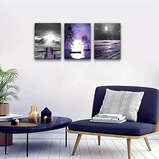 3pcs Black And White Wall Painting Metal Print Ready to Hang Art