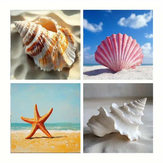 4pcs Shadows Square Wall Art, Sandy Beach  Wall Art Canvas Framed