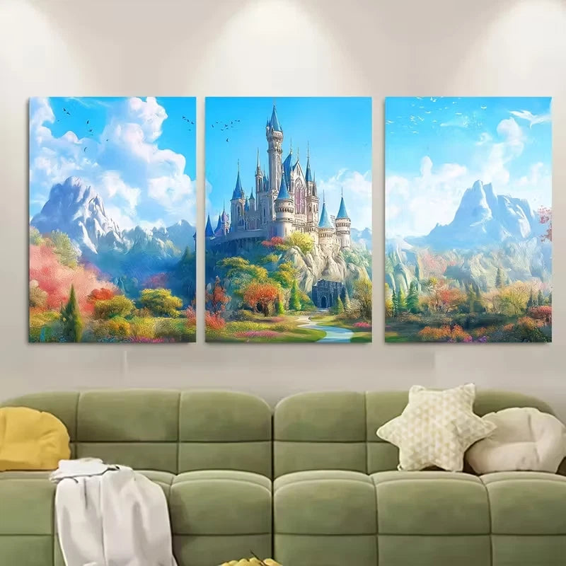 3pcs Whimsical Fairy Tale Landscape Metal Print Ready to Hang Art