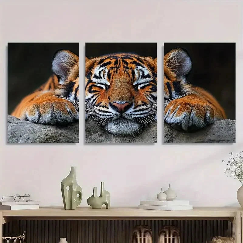 3pcs Beautiful Painting Animal Tiger Metal Print Ready to Hang Art - Bella Home Decor