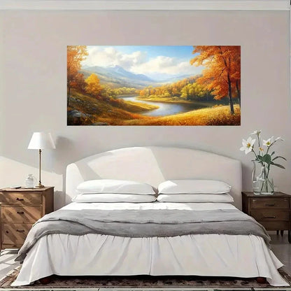 Autumn Landscape River Wall Art Canvas Office Home Room Framed 120x60cm