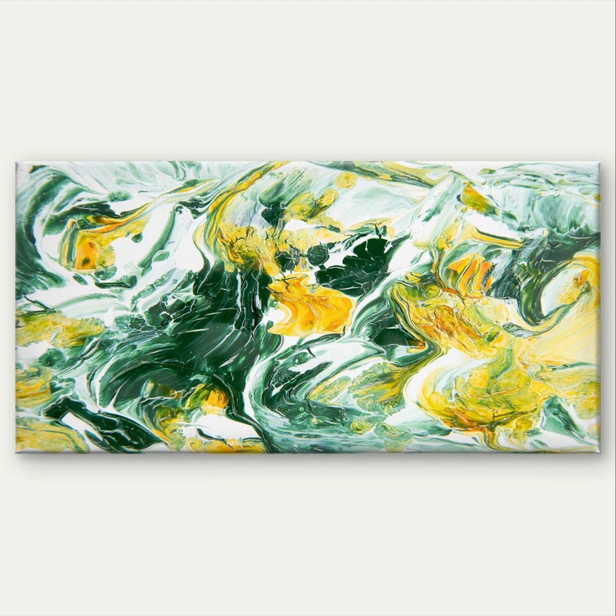Abstract Green and Yellow Fluid Paint Wall Art Canvas Office Home Framed 120x60cm
