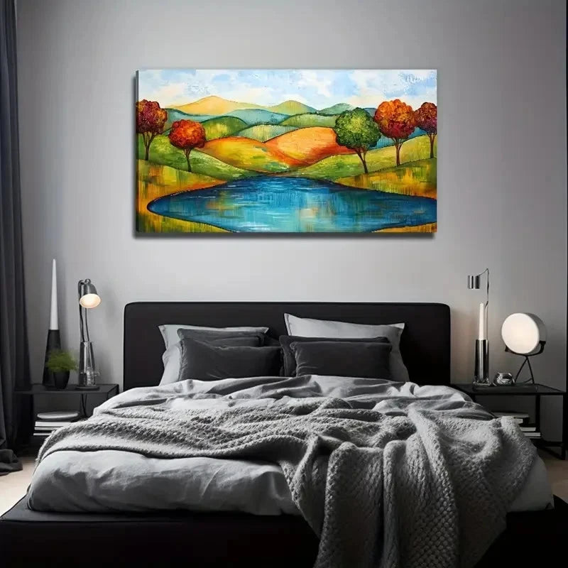 Abstract Mountain Tree And Lake Wall Art Canvas Office Home Room Framed 120x60cm